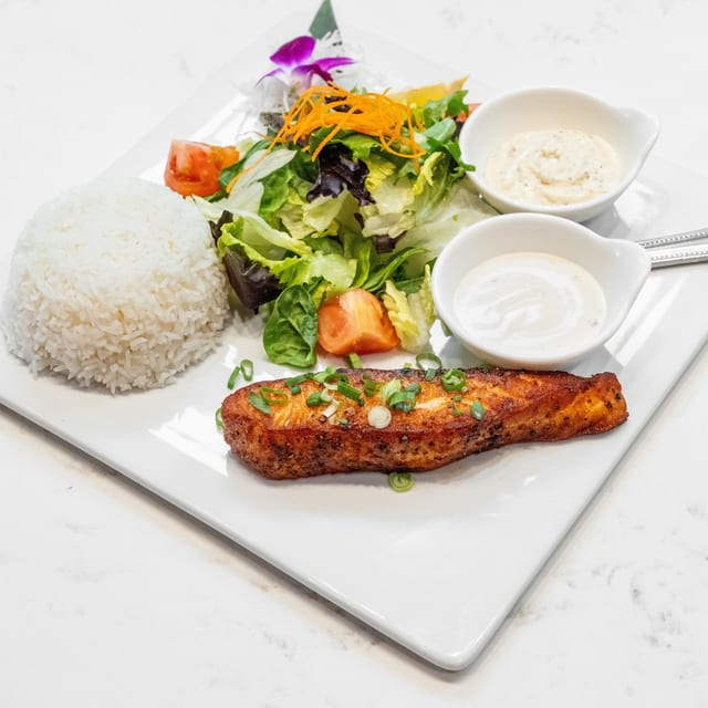 Salmon Steak with Lemon Cream Sauce.
